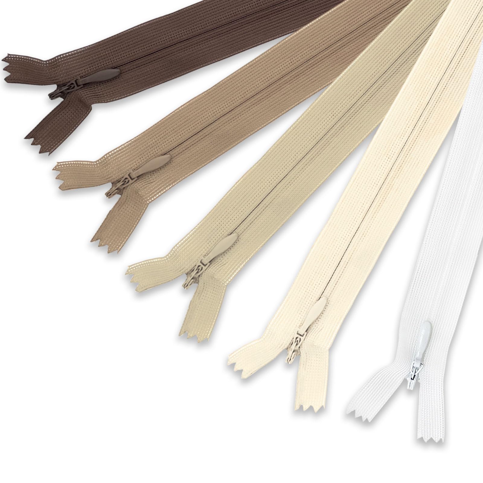 MARARDI [Pack 5] Invisible Hinges [Nude] Nylon [25cm] Zippers for